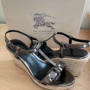 Burberry Espadrille Wedge Buckle Sandals EU38/US8